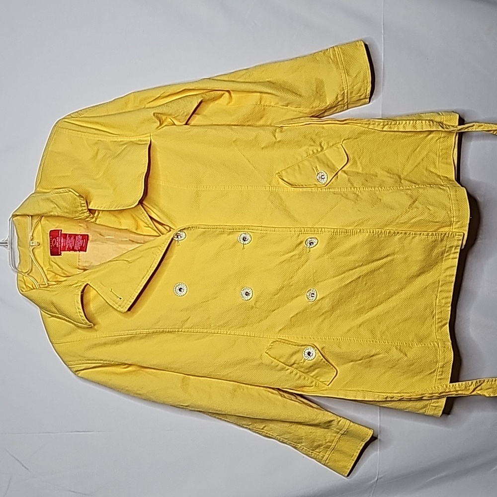 Oscar De La Renta yellow collared bling peacoat buttons belt jacket coat 16P